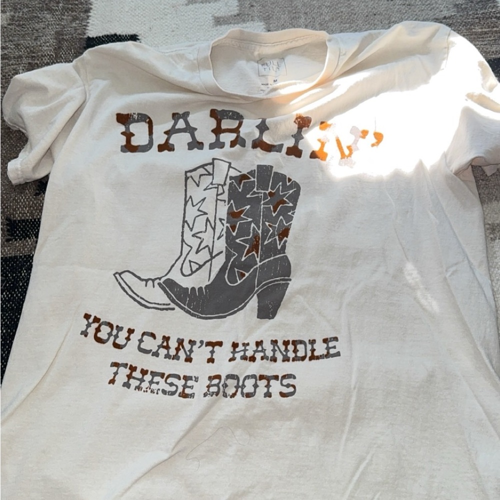 Full Tilt Cream Graphic Tee with Cowboy Boots